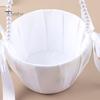 Wedding Flower Girl Basket Satin Bowknot White Basket with Faux Pearl Handle Hand Held Wedding Basket for Ceremony Party Decor