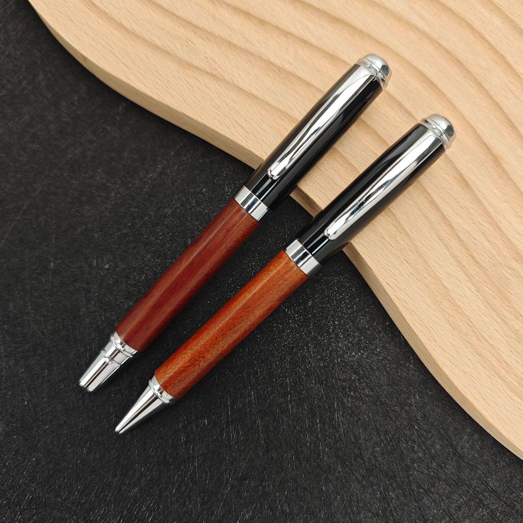 Natural Brass Rosewood Ballpoint Pen - Comfortable Grip Beaded Metal Signature Pen for Business Gift