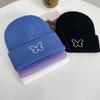 Autumn and Winter Woolen Hat Men's Trendy Outdoor Cycling Protective Ear Cold Hat Showing Face Small Butterfly Embroidered Knitted Hat for Women
