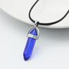 Natural Stone Pendant Necklace Women PU Leather Hexagonal Column Pointed Reiki Chakra Lapis Chunky Jewelry