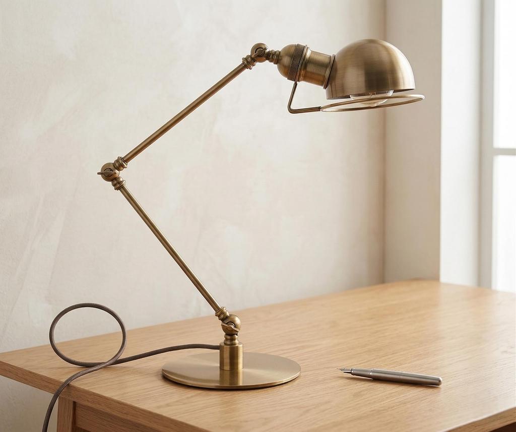 Vintage Industrial Brass Desk Lamp with Adjustable Swing Arm | Steampunk Articulated Task Light | Retro Office Table Lamp