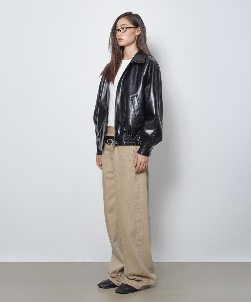 FRANTICSERVICE High-Neck Leather Blouson - Black