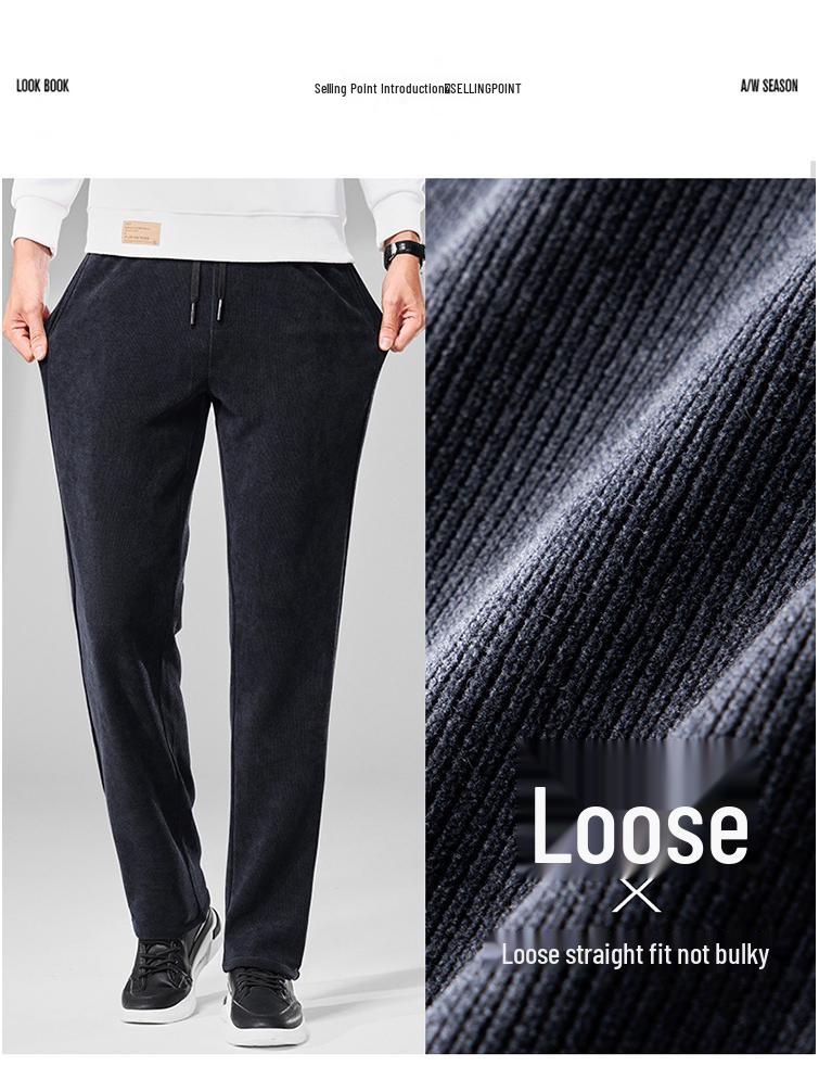 Men's Fleece-Lined Corduroy Pants - Slim Fit, Straight Leg, Business Casual for Autumn and Winter