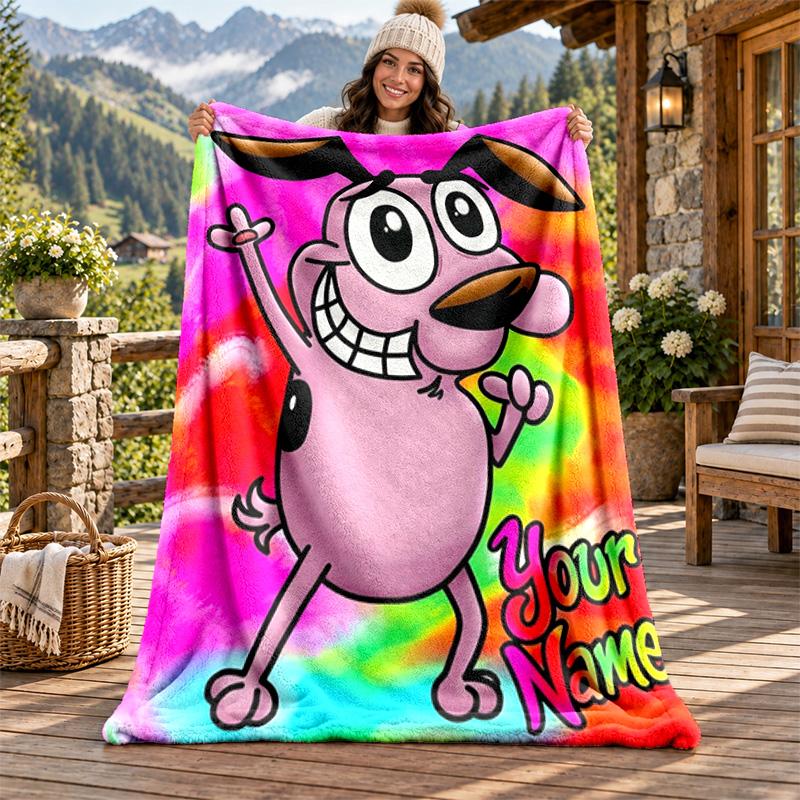 Brave Dog Custom Name Flannel Blanket Personalized Soft Warm Plush Throw Blanket Customized Gift for Family Friends