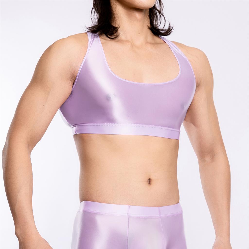 Sexy Men Stain Thin Sleeveless Tank Tops Oil Glossy Shiny Elastic Short Vest Sexy Tights Sheer See Through Top Candy Color