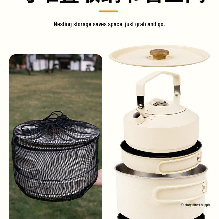 JETBeam 304 Stainless Steel Camping Cookware Set: Includes Outdoor Kettle and Pots for Camping and Picnicking.