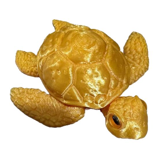 3D Printed Sea Turtle Figurine, Movable Joints Tortoise Ornament, Stress Relief Turtle Model Fidget Toy, Sea Animal Decoration for Home Office золотистый