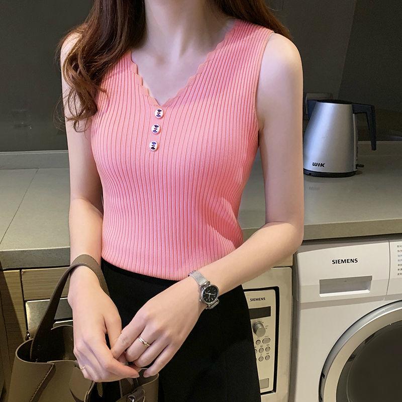 

Летняя женская нижняя рубашка с v-образным вырезом без рукавов, камзол из ледяного шелка, майка, вязаные топы без рукавов, свободный эластичный жилет L розовый