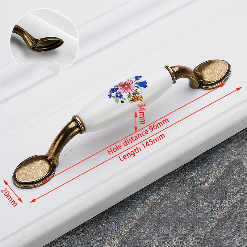 KAK Antique Bronze Ceramic Cabinet Handles Zinc Alloy Drawer Knobs Wardrobe Door Handles Morning Glory European Furniture Handle
