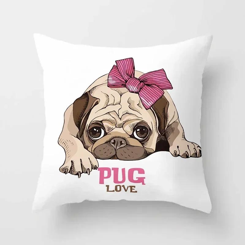 Cute Pug Bulldog Sofa Decorative Cushion Covers Pillowcase For Living Room Personalized Polyester Pillow Case 45*45 Home Decor
