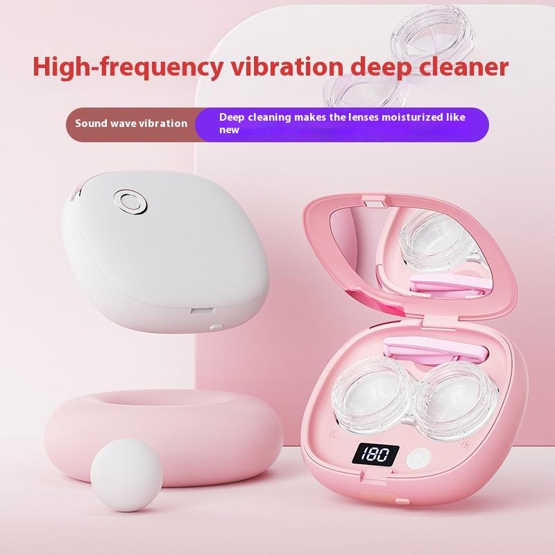 Contact Lens Ultrasonic Cleaning Machine Small Size Travel Rechargeable 3 Gear Cleaning Modes With Mirror Cleaning Box Adults