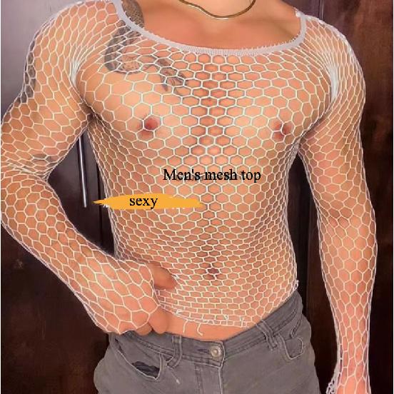 Men's Mesh Top Sexy Underwear Male Club Wear 5-Color Young Boyfriend Bodysuit Guy Breathable Costumes Comfortable Lingerie