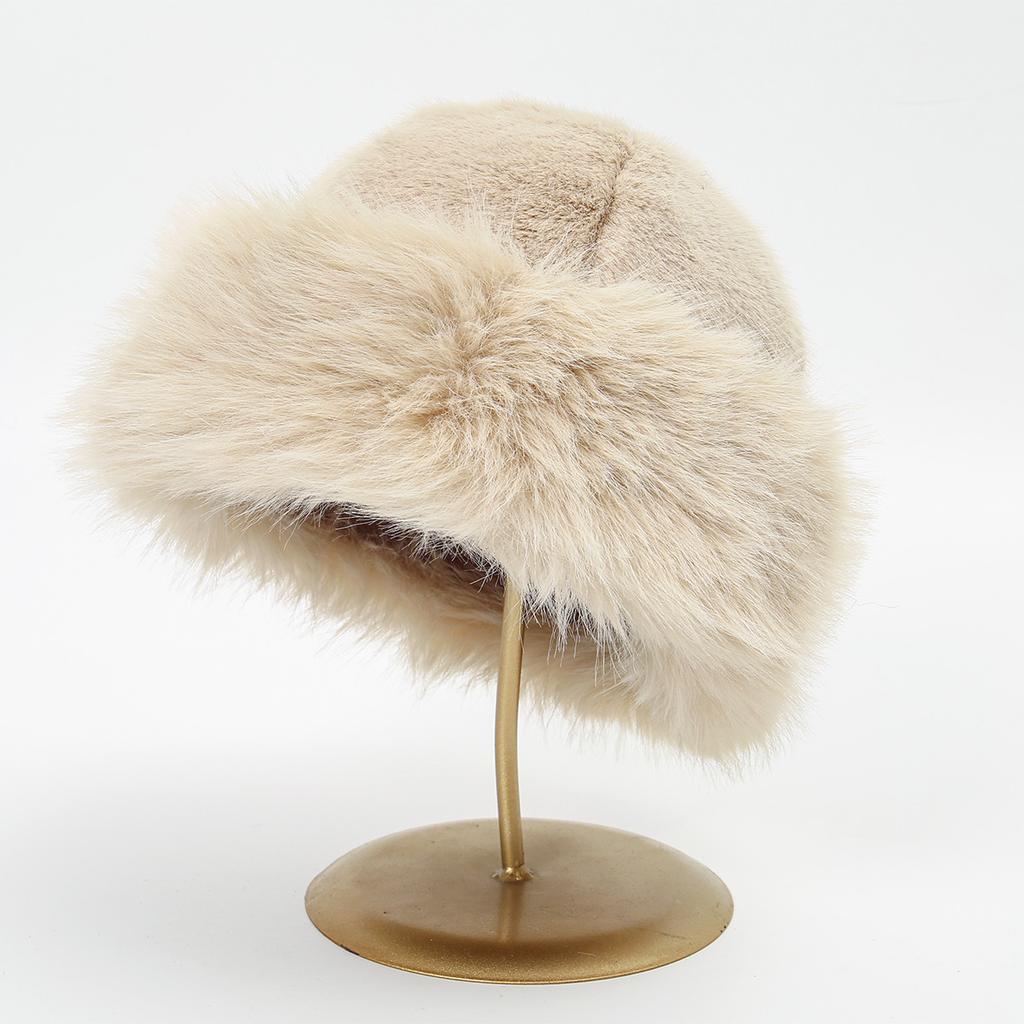 New Fluffy Fur Bucket Hat Warm Women'S Winter Hat Plush Fisherman Hat Thicken Cold Snowy Day Panama Cap Outdoor Snow Activity