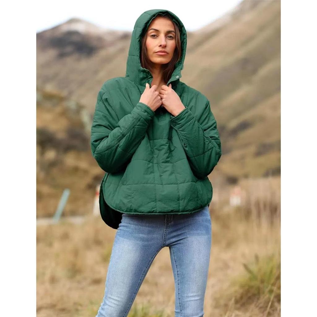 Women's Solid Color Long-sleeved Quilted Lightweight Loose Winter Warm Hooded Jacket