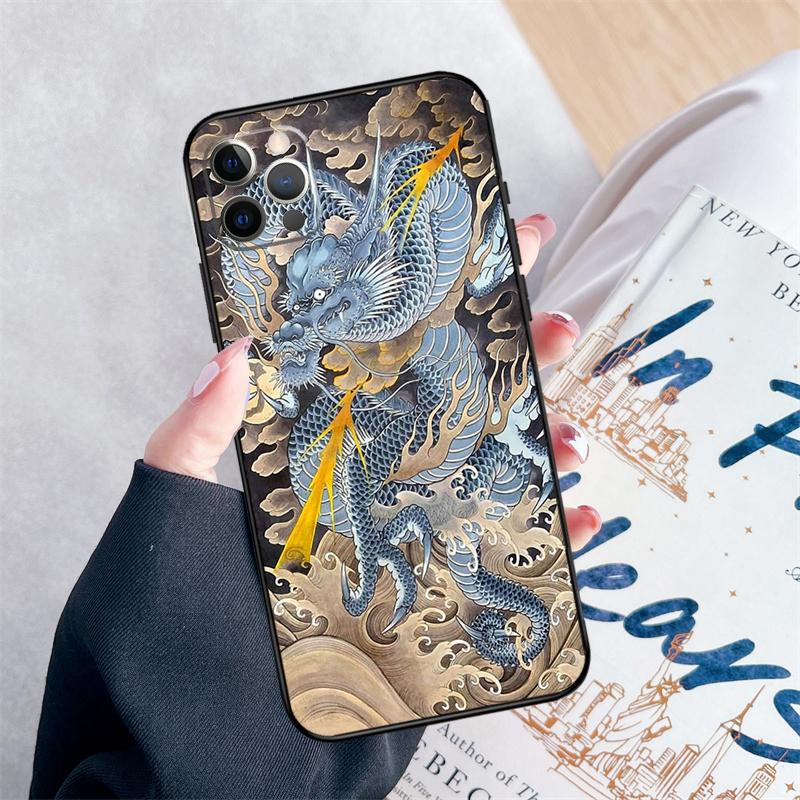 Japanese Dragon Phone Case For iPhone 16 Pro Max 11 12 13 Mini 14 15 Pro Max XR 15 16 Plus 16e Cover Coque