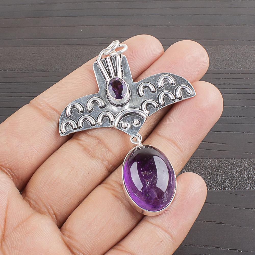 Natural African Amethyst Gemstone 925 Sterling Silver Jewelry  Pendant 2.38  AJP-2312