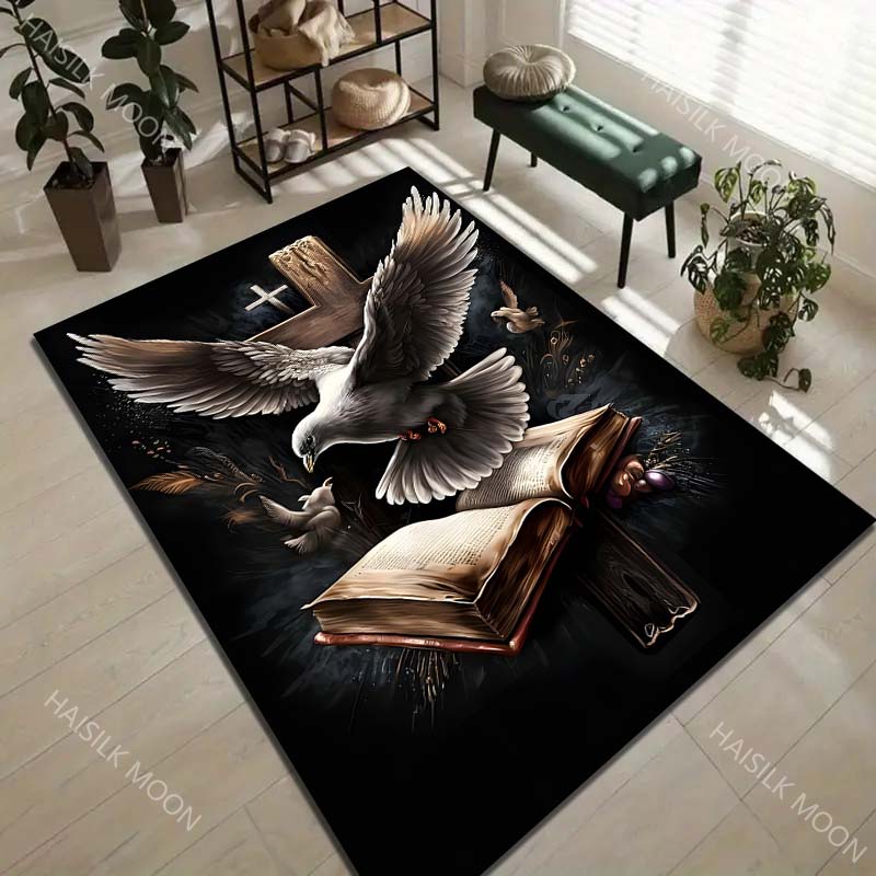 1PC Dove Bible Cross Candle Carpet for Living Room Bedroom Sofa Home Decor Rus Non-slip Floor Mat Luxury Gift Multiple Sizes