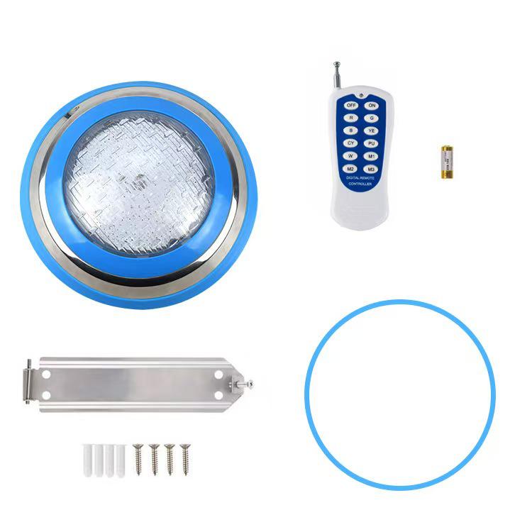 Wall-Mounted RGB LED Pool Light with Wireless Remote Control - Surface-Mounted, Stainless Steel, Round Design