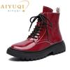 Fashion AIYUQI Winter Boots Women 2025 New Genuine Leather Fashion Women Ankle Boots Lace Up Fur Women Motorcycle Boots
