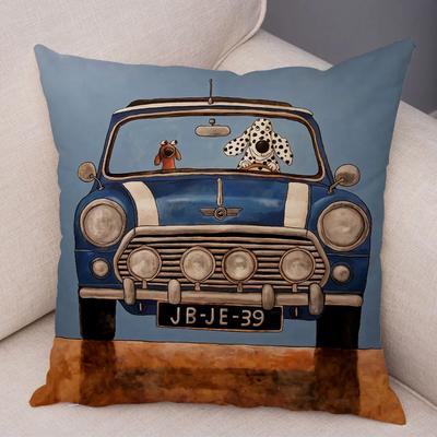 Vintage Bunt Cartoon Bus Hund Print Muster Kissenbezug Zuhause Wohnzimmer Sofa Auto Dekoration Zierkissen