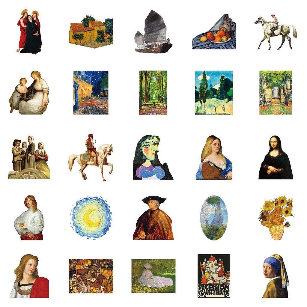 50 Oil Painting Art Graffiti Stickers Various Famous Painting Stickers DIY Water Cup Mobile Phone Case Skateboard