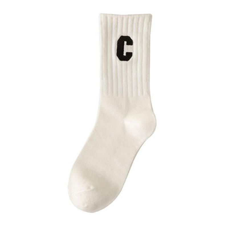 6 Paires de Chaussettes de Sport Lettre C Grande, Couleur Chaude Polyvalente Étudiant Couleur Unie Style Collège