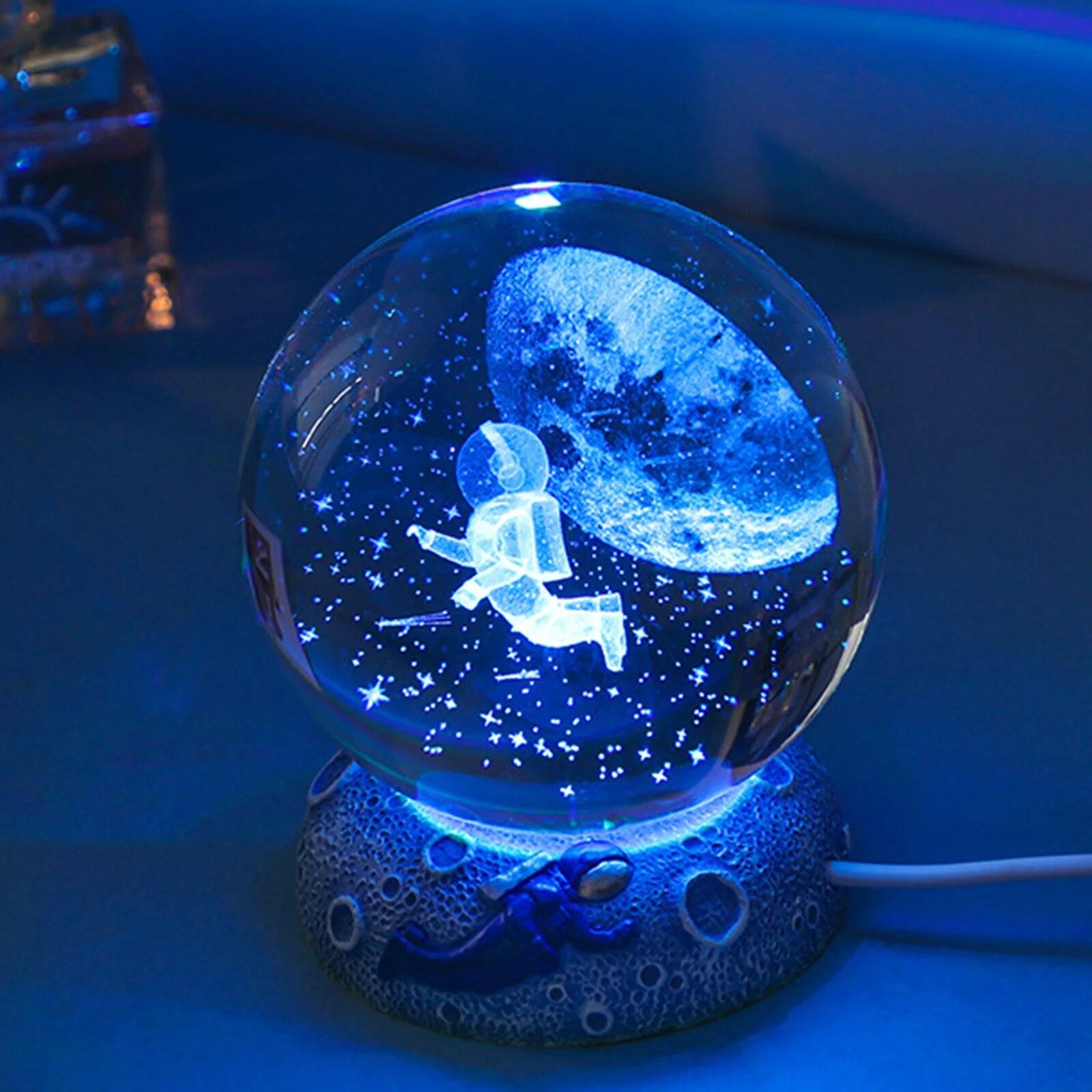 

3D хрустальный шар, ночные огни, светящиеся морские медузы, астронавт, USB мощность, теплый прикроватный светильник, Рождественский подарок для детей, ночник