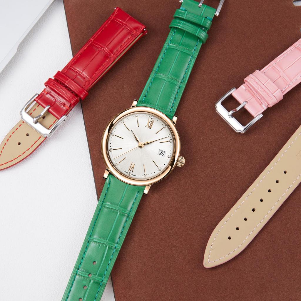 BINLUN Leather Watch Quick Replacement Strap for Men and Smartwatch Strap with Crocodile Leather Pattern Band, Release, Women, (16mm, Green)