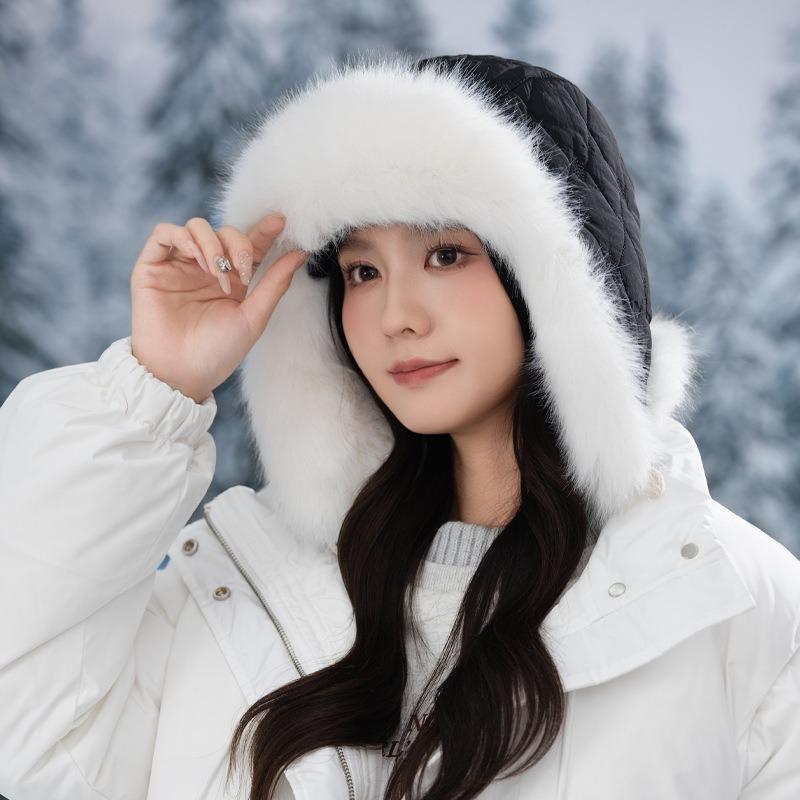 Winter hat female rabbit hair plush headgear plush thickened cold and windproof ear protection warm cap