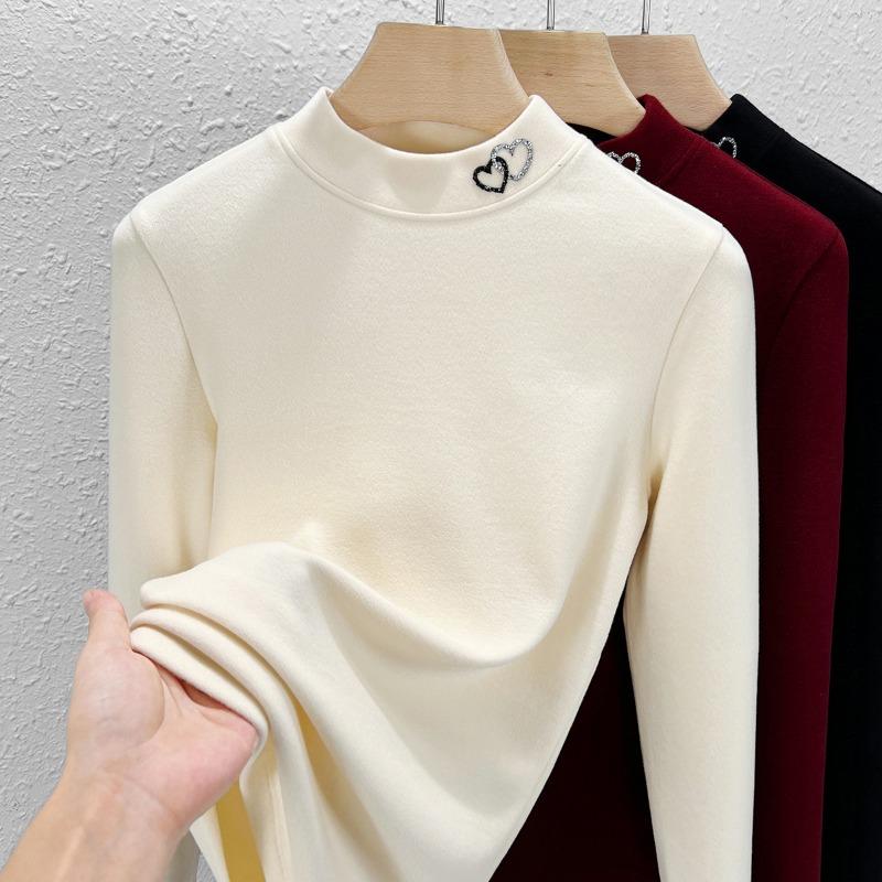 German velvet warm black technology pullover bottoming shirt women's winter new high-end front shoulder with Tencel top