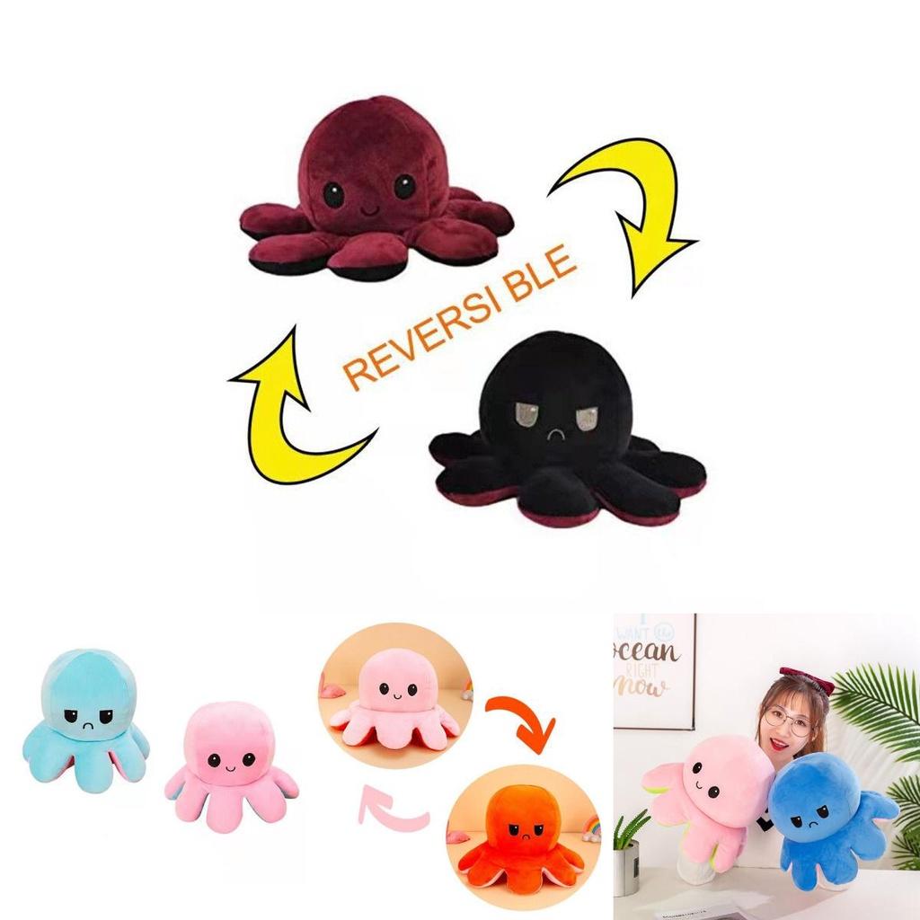 Entzückendes zweiseitiges Wende-Oktopus-Stofftier für Kinder mit weicher Textur