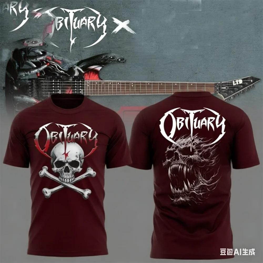 Letnia męska koszulka New Rock Obituary Zespół czaszki Nadruk Koszulka Mężczyźni Kobiety Moda Oversize Krótki rękaw Koszulka Graficzna Koszulka