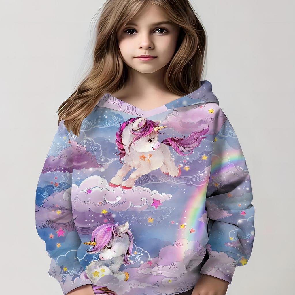 Kids Clothes Girl Hoodies Long Sleeve Cartoon 3D Print Children Spring Fall Clothes Casual Cute Outdoor Child Girl Clothes Tops