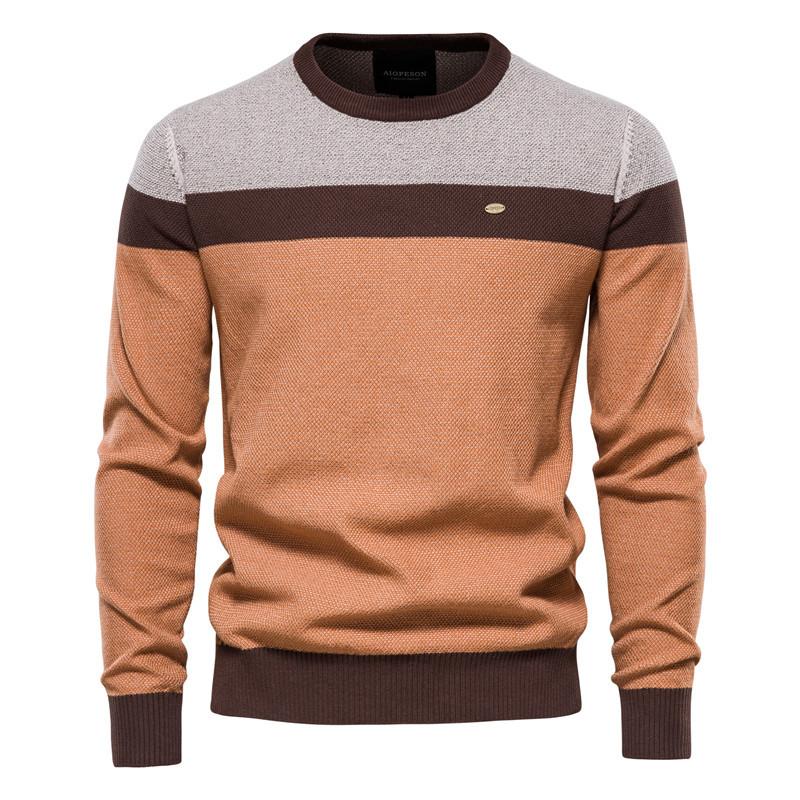 Pullover Herren Herbst Neu Gestreift Spleißen Langarm Herren Strickpullover Mode Rundhals Herren Freizeitpullover