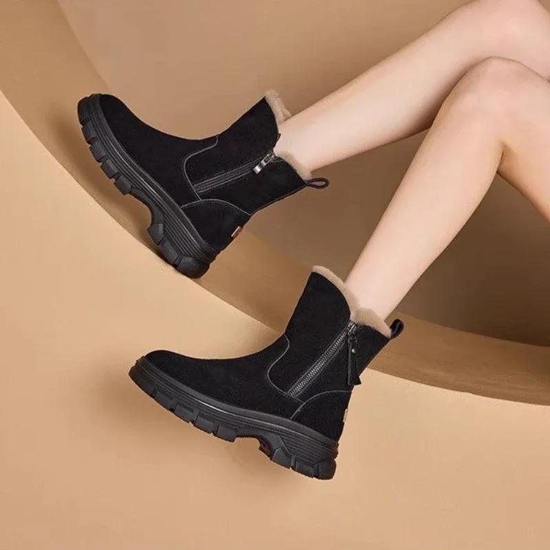 Women's ankle boots  new winter solid color plush female snow boots zipper thick bottom anti slip warm cold proof cotton sh