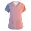 Women's fashionable V-neck short-sleeved pocket protective work uniform with printed design