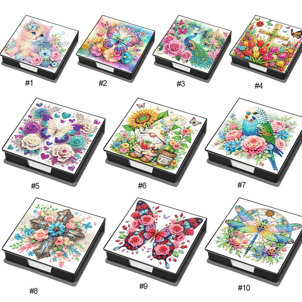 Cross Leather Gem Painting Memo Pad Holder Mosaic Kit Diamond Art Note Box with 160 Sheets of Paper for Adults Beginners
