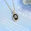 Lihong S925 Sterling Silver Electroplated 18k Gold Obsidian Clavicle Chain Exquisite Gift Women's Pendant Necklace (40cm+5.0cm)