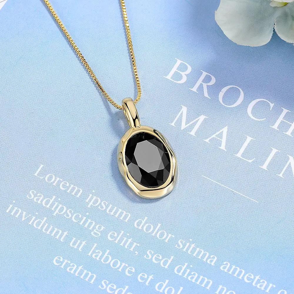 Lihong S925 Sterling Silver Electroplated 18k Gold Obsidian Clavicle Chain Exquisite Gift Women's Pendant Necklace (40cm+5.0cm)