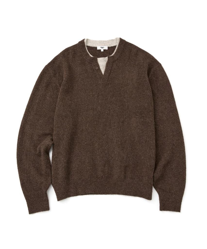 WMC Layered Henley Neck Knit_Brown