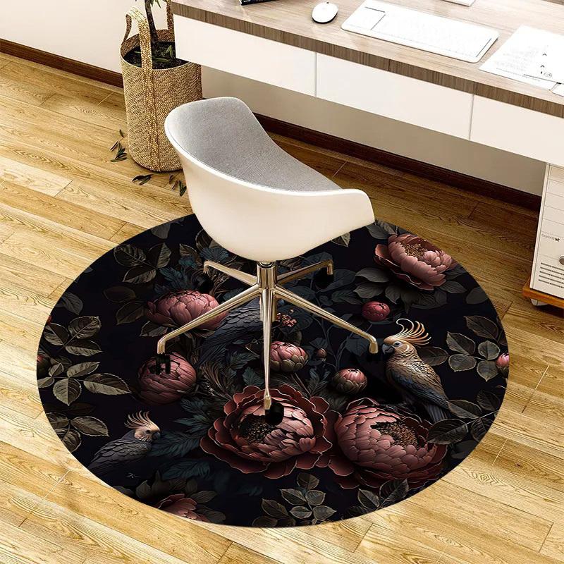 1PC Floral Pattern Birds Non-Slip Floor Round carpet, Office, family, bedroom, Large Area Rug Indoor Rugs,  Durable Polyester-L0383