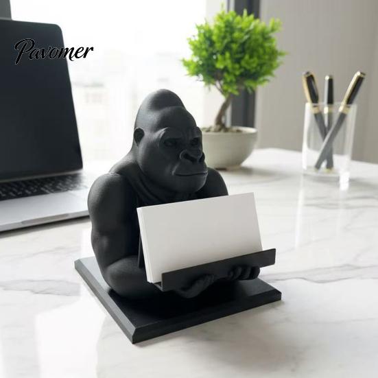 Desk Organizer for Office 3D Printed Gorilla Business Card Holder, Phone Stand, Cool Desktop Holder Figurine Home Decor, Gift Colleagues Decorative