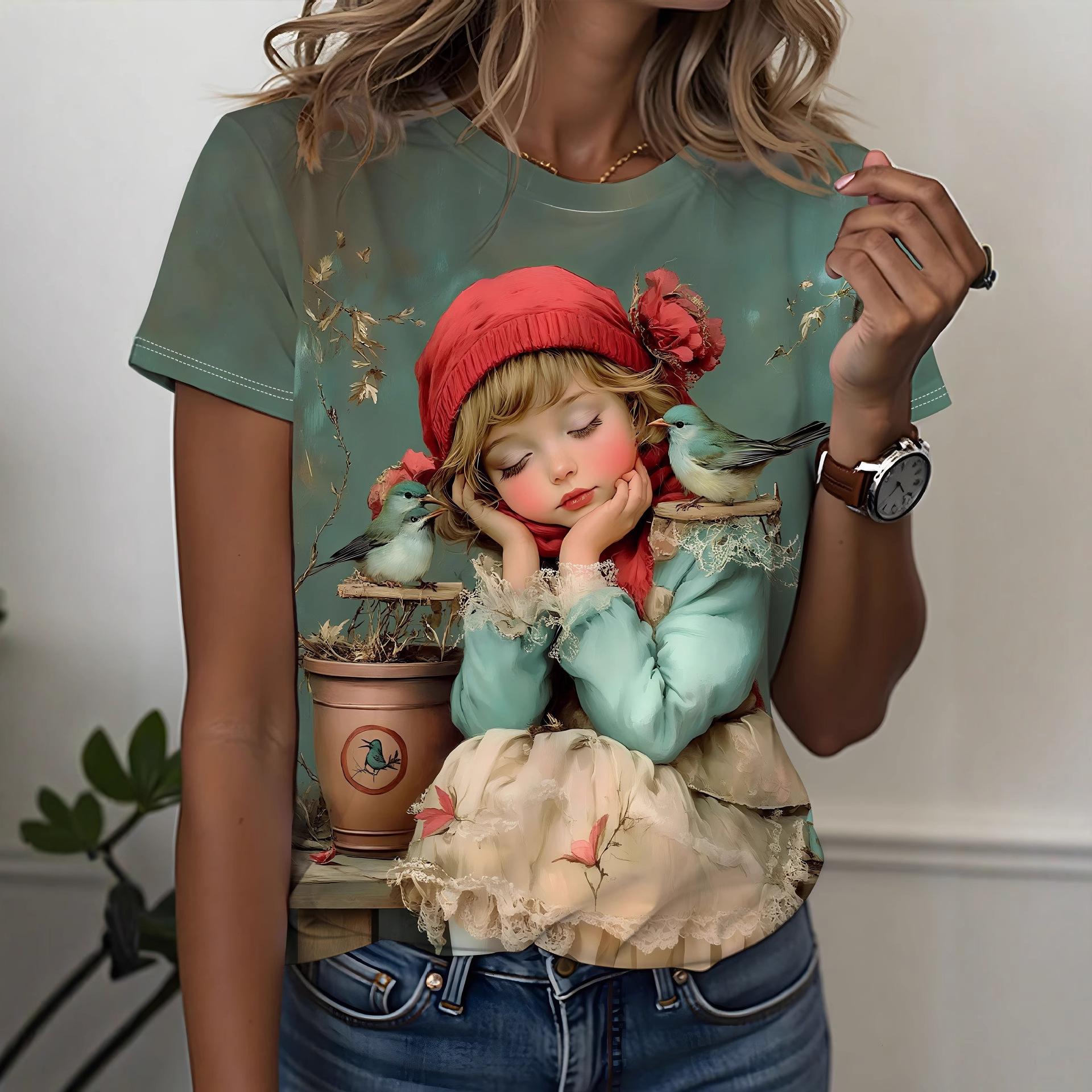 

Cute little girl pattern women s short-sleeved T-shirt 6XL