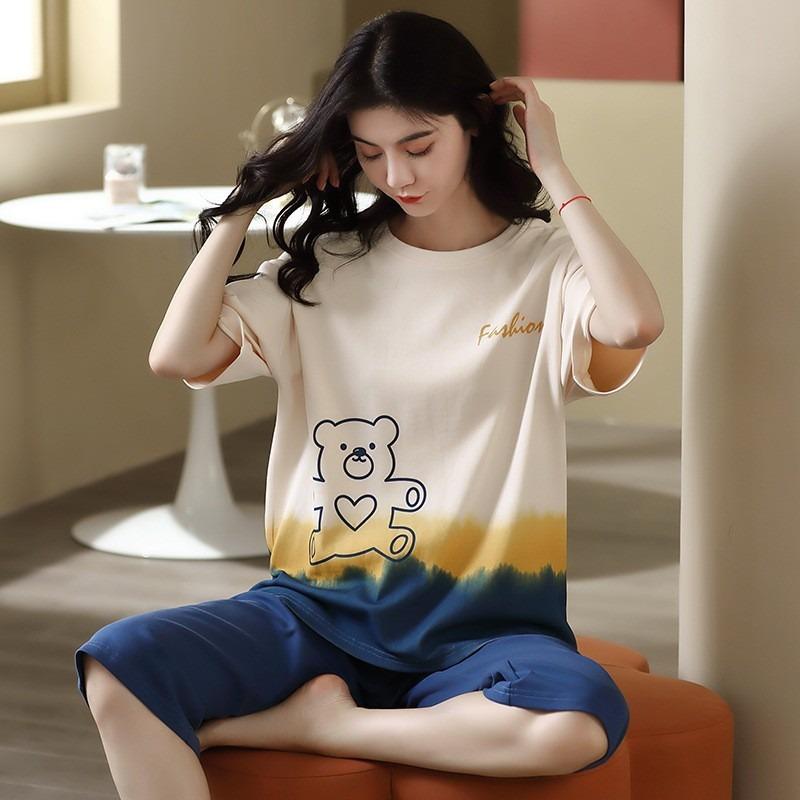 

Хлопковая ночная рубашка, летняя женская, с коротким рукавом, шорты с рисунком милого медведя, свободная ночная рубашка, домашняя одежда, женская одежда для сна XXL