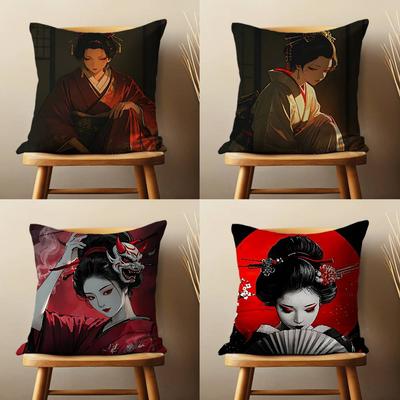 Beautiful Geisha Woman Pillow Case Living Room Sofa Cushion Cover Suitable For Home Bedroom Decoration And Protector