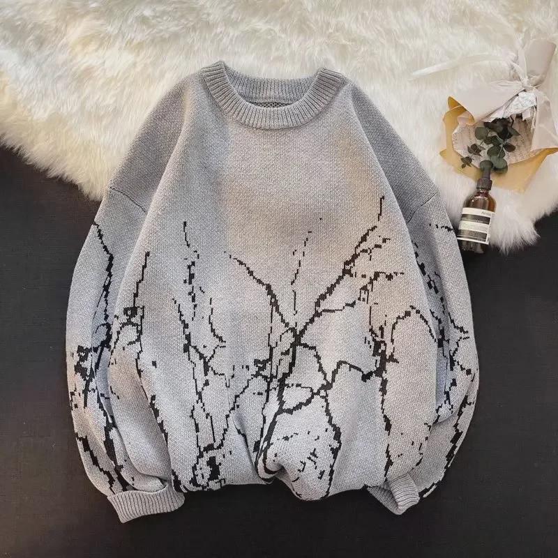 

Men s Harajuku Round Neck Knitted Sweater - Loose Fit Trendy Autumn/Winter Jacket XXL серый