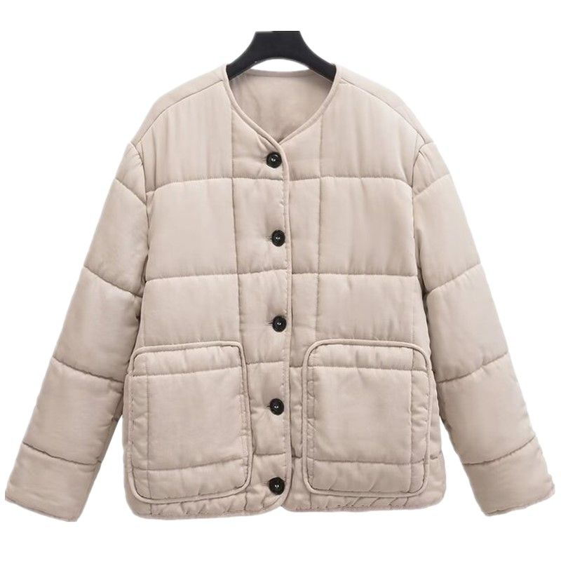 

Western Style 2024 New Women clothes Elegant Loose round Neck Long sleeve Pocket Decoration Cotton-padded jacket Outerwear 4088047 Picture color L