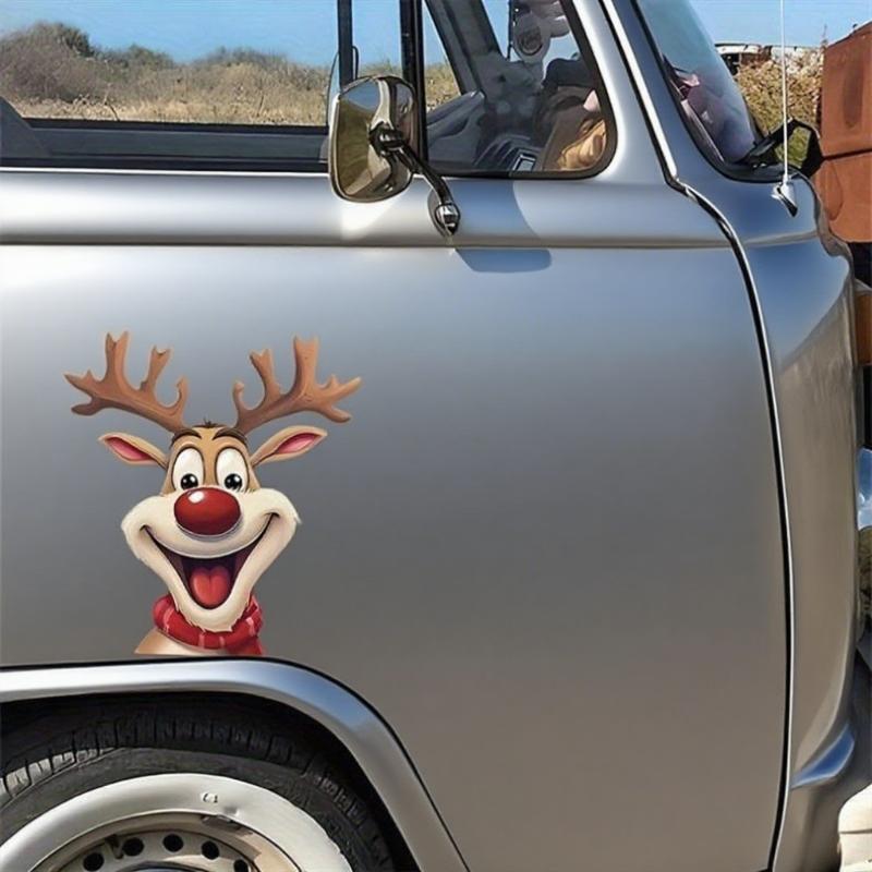 Christmas Car Stickers: Waterproof Santa Claus & Reindeer Decals – Fit for Car Window Decor, Computer Decorative Use