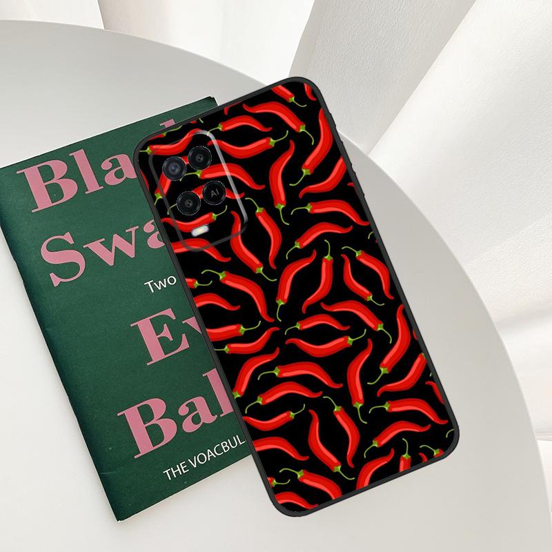 Red Chilli Pepper Pattern Case For Oppo A96 A76 A16 A15 A17 A52 A72 A54S A57S A58 A78 A98 A57 A77 A54 A74 A94 Cover