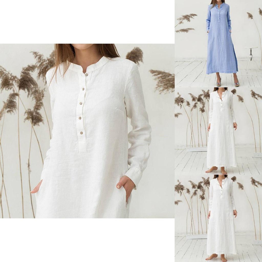 Luxusní dámský kaftan Bavlna Dlouhý rukáv Jednobarevný Ležérní Oversized Maxi košilové šaty